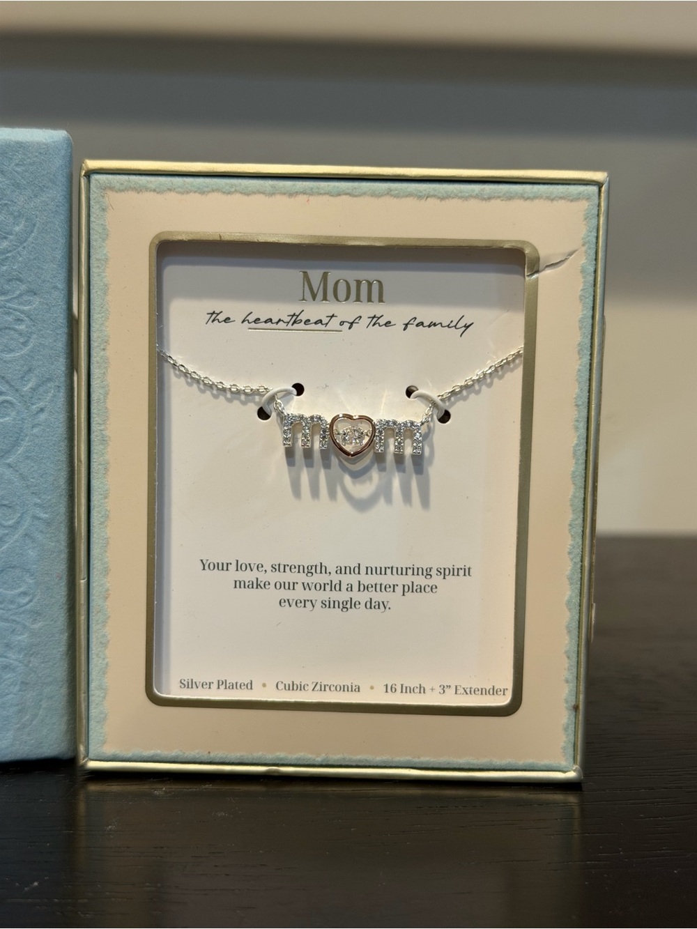 Target Silver-Plated 'Mom' Heart Necklace with Clear Stones - Picture 3 of 3